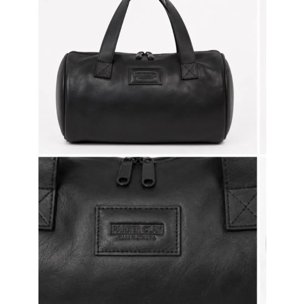 🖤 Parker Clay Black Leather Barrel Duffel Bag